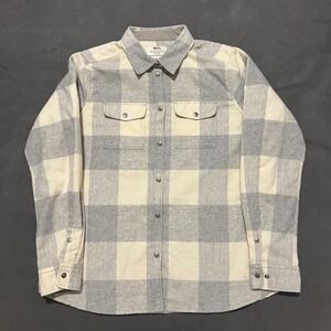 Fjallraven Women Canada Wool Blend Shirt XL Comfort Fit Gray Cream Plaid Flannel